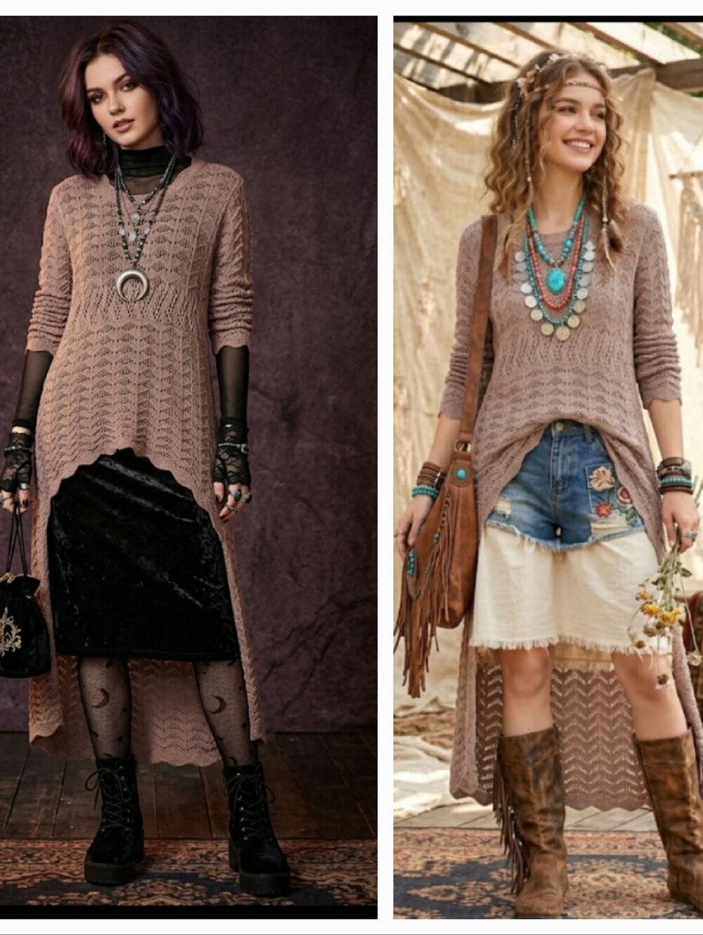 Knit Mix Crochet Knit High Low Sweater Dress Blush XL